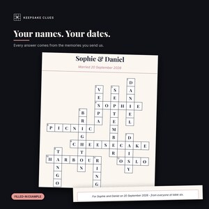 Personalised Wedding Crossword Puzzle, Custom Gift for the Couple, Made From Your Memories, Printable A4 PDF, Sent in 1-3 Days