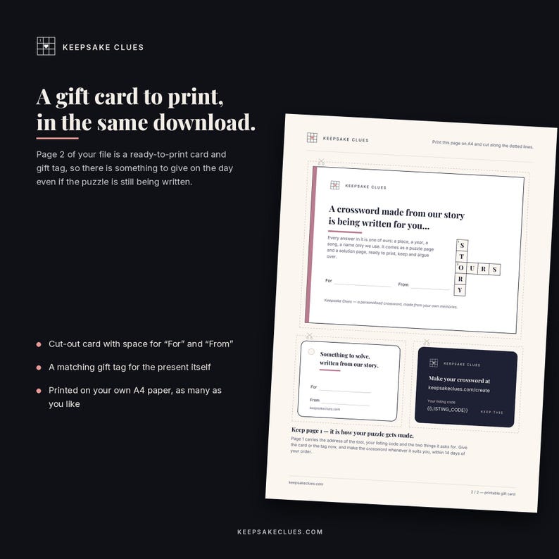 Page 2 of the download: the printable card and gift tag
