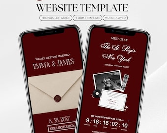 Ivory & Burgundy Save the Date Website Template | Digital Wedding Invitation with RSVP, Countdown | Canva Editable | Modern City Wedding