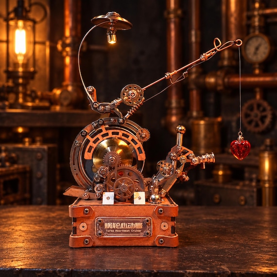 A buildable steampunk heart that actually moves and glows — part model kit, part kinetic desk sculpture, all conversation piece.