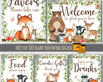 Woodland Baby Shower Party Signs, Woodland Table Signs, Welcome Sign, Party Printables Instant Download BS1