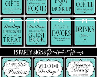 Tiffany&#39;s Party Signs, Welcome Party Signs, Bridal Wedding Shower Party Signs, Adult Birthday Party Printables Instant Download RPS21