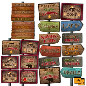 Camping Party Schilder, Backyard Campout Geburtstagsparty Printables, Camping Richtung Schilder, Camp Instant Download RPS2