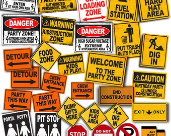 Letreros para fiesta de cumpleaños de construcción, imprimibles para fiesta de construcción, señales de tráfico de construcción, descarga instantánea RPS5