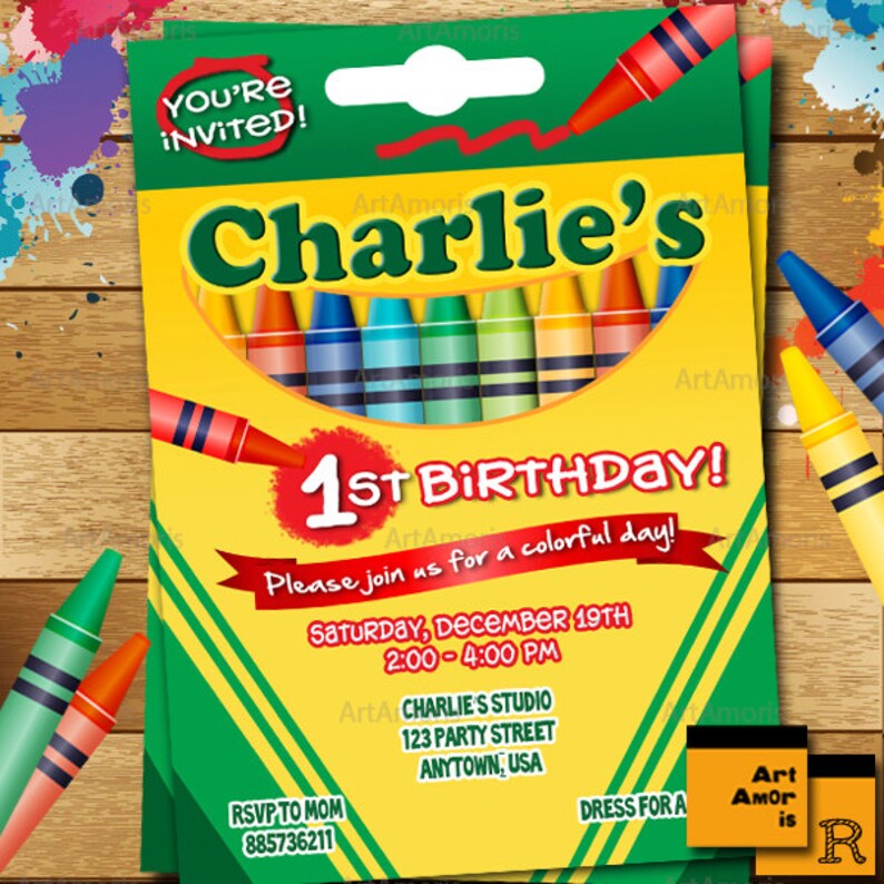 Crayon Birthday Invitation Crayon Party Invitation Crayola | Etsy
