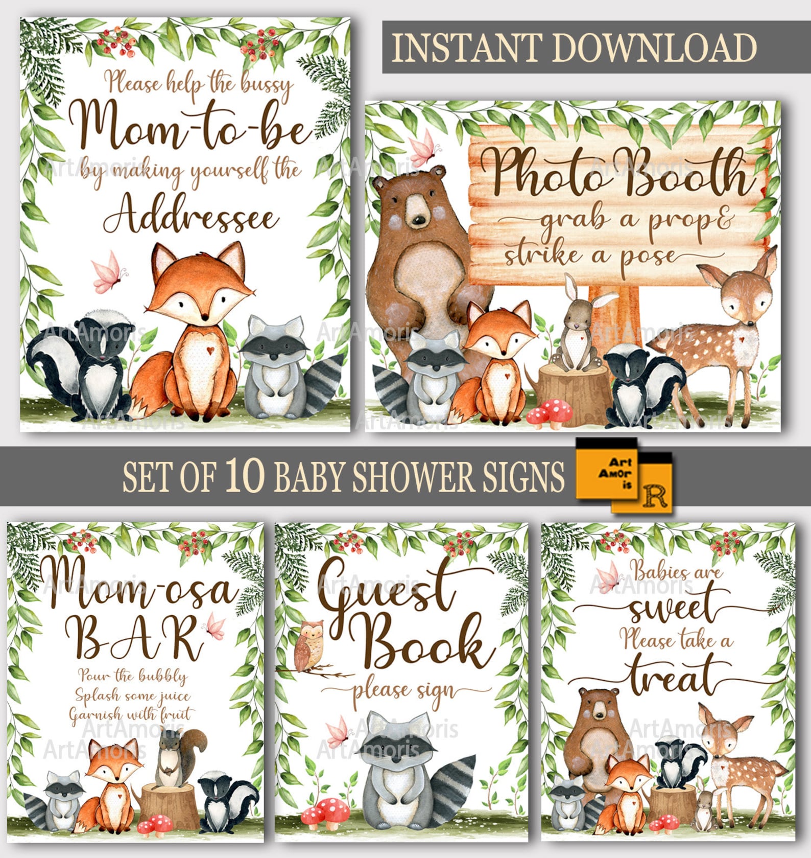 Woodland Baby Shower Party Signs Woodland Table Signs Etsy