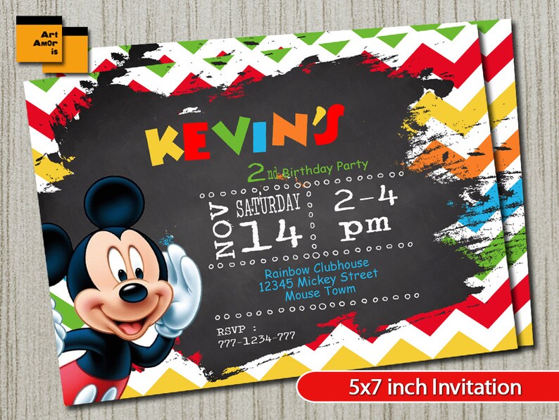 Mickey Mouse Invitation Mickey Mouse Birthday Mickey Mouse Etsy