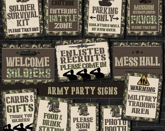 Army Party Signs, Military Camo Army Printables, Soldier Birthday Party, Instant Download RPS19