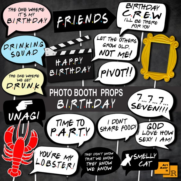 Friends Birthday Party Photo Booth Props, Adult Party Printables, Instant Download RPP66