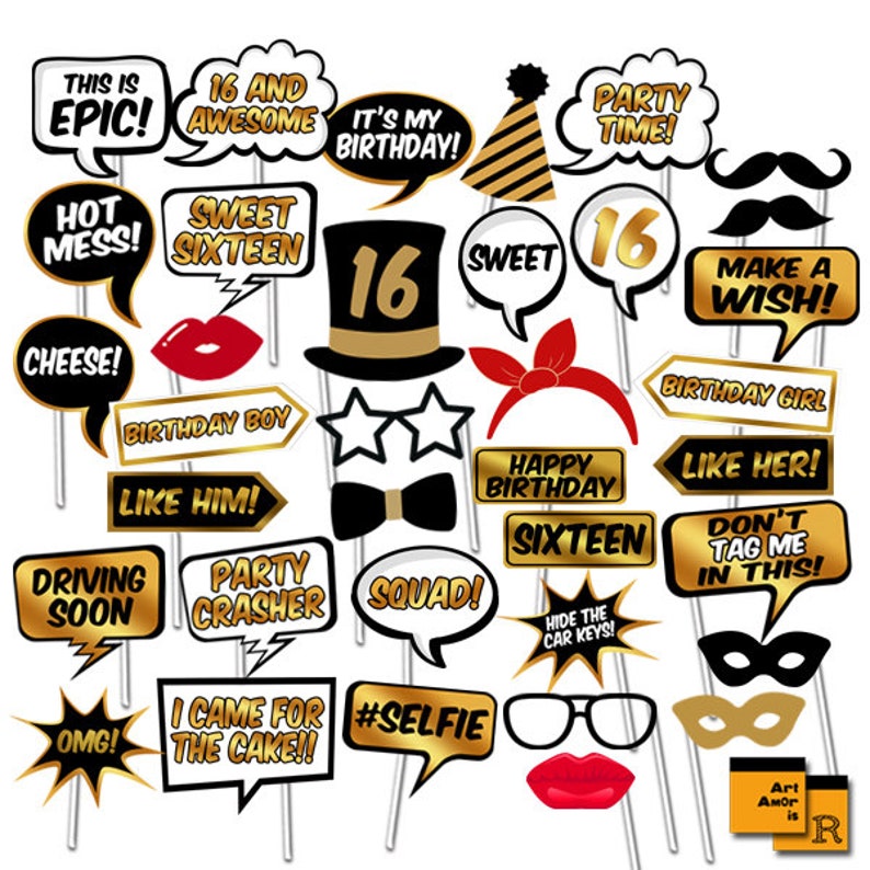 16th Birthday Photo Booth Props Sweet Sixteen Birthday Party Etsy