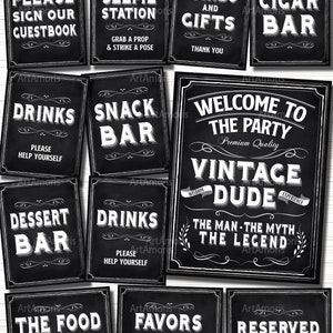 Letreros para fiestas de adultos, letreros vintage para fiestas de hombres, letreros de bienvenida, imprimibles para fiestas de cumpleaños, descarga instantánea RPS16