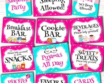 Sleepover Party Signs, Pajama Party, Slumber Party, Birthday Party Printables Instant Download RPS14