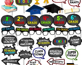 Back to School Photo Booth Props, First Day of School, Class Party Signs, Teacher School Graduation Decor, Instant Download RPP13