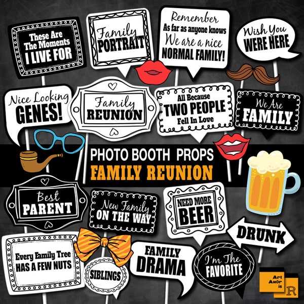 Family Reunion Photo Booth Props, Funny Reunion Party Printables, Selfie Props, Adult Party, Family Party Decor, Instant Download RPP59