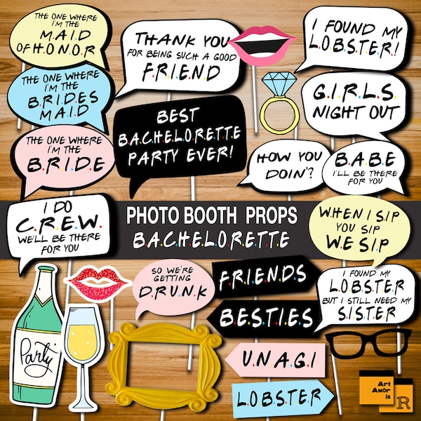 Friends Bachelorette Party Photo Booth Props, Bridal Shower Party Printables, Instant Download RPP65