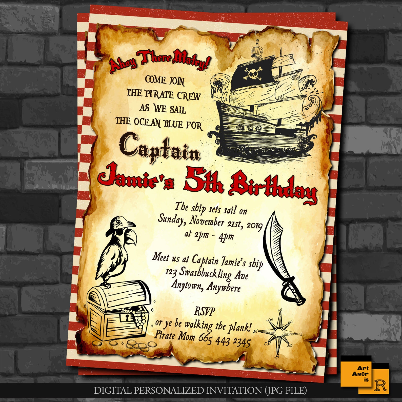 Pirate Invitation Pirate Birthday Party Invitation Pirate Etsy