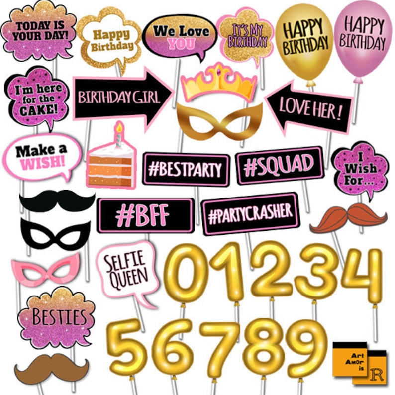 Girl Birthday Photo Booth Props Teen Birthday Party Props Etsy