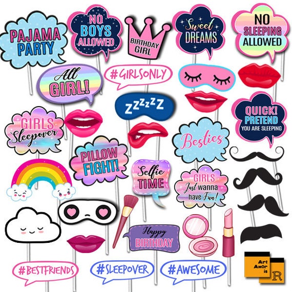 Sleepover Photo Booth Props Girl Sleepover verjaardagsfeestje Sleepover Signs Pyjama Party Slumber Party Printables Instant Download RPP16