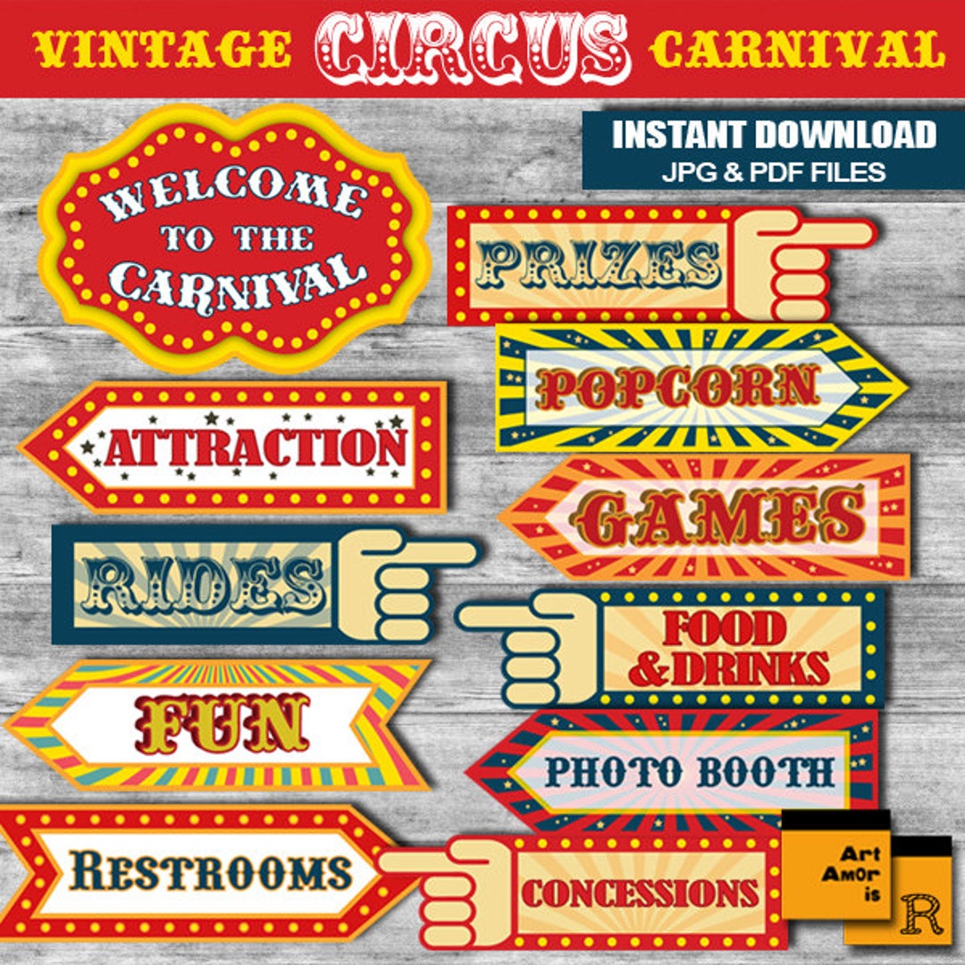 Vintage Circus Carnival Party Signs, Instant Download A3 Size JPG & PDF  Files RP-63 -  Canada