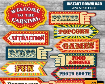 Vintage Circus Carnival Party Signs, Instant Download A3 size JPG & PDF files RP-63