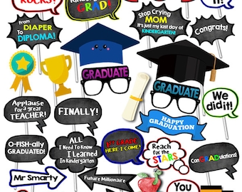 Kindergarten Graduation Photo Booth Props, Kindergarten Grad Party, School Party Printables, School Party Decor, Instant Download RPP11