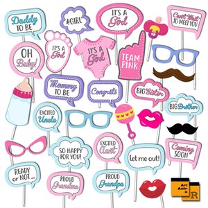 Girl Baby Shower Photo Booth Props, Baby Shower Party Printables, It&#39;s a Girl Celebration Party Props, Baby Shower, Instant Download RPP20