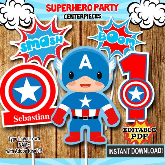 Superhero Centerpieces Captain America Centerpieces Party Etsy