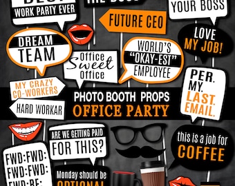 Office Party Photo Booth Props, Funny Adult Work Party Printables, Instant Download RPP64