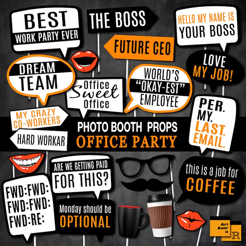 Office Party Photo Booth Props, Funny Adult Work Party Printables, Instant Download RPP64 image 1
