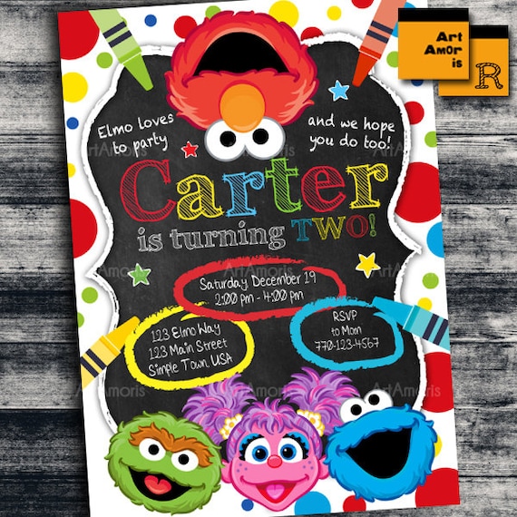 Elmo Invitation Elmo Birthday Invitation Art Party Etsy