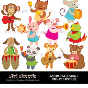 Tierorchester, Musikinstrument, Musical, Musik, Band, Clipart, Digital Clip Art, Vektor, jpg, png TFP-2