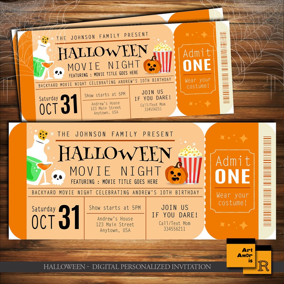 Halloween Movie Night Invitation Halloween Birthday Party Etsy