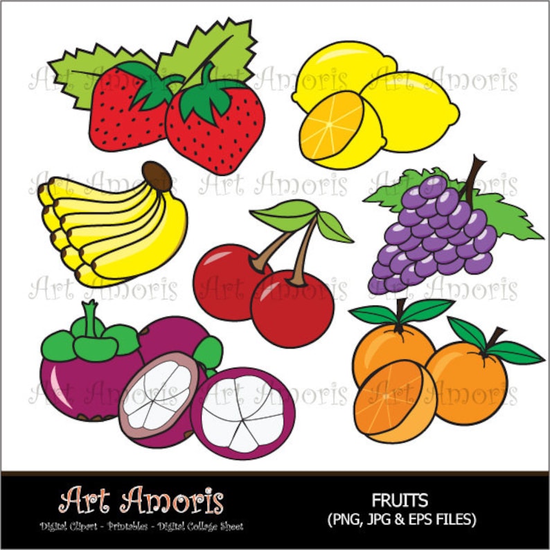 Fruits, Healthy Food, Clipart, Scrapbooking, Digital Clip Art, Vector