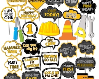 1st Birthday Photo Booth Props, Construction Printable Photo Booth Props, Construction Birthday Photobooth, Dump Truck Road Sign RPP54