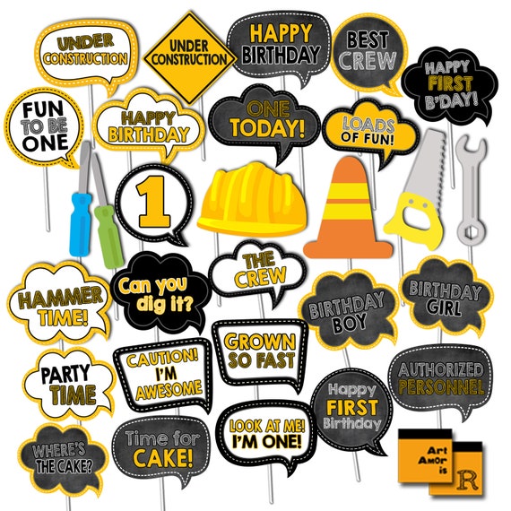 1st Birthday Photo Booth Props Construction Printable Photo Booth Props Construction Birthday Photobooth Dump Truck Road Sign RPP54