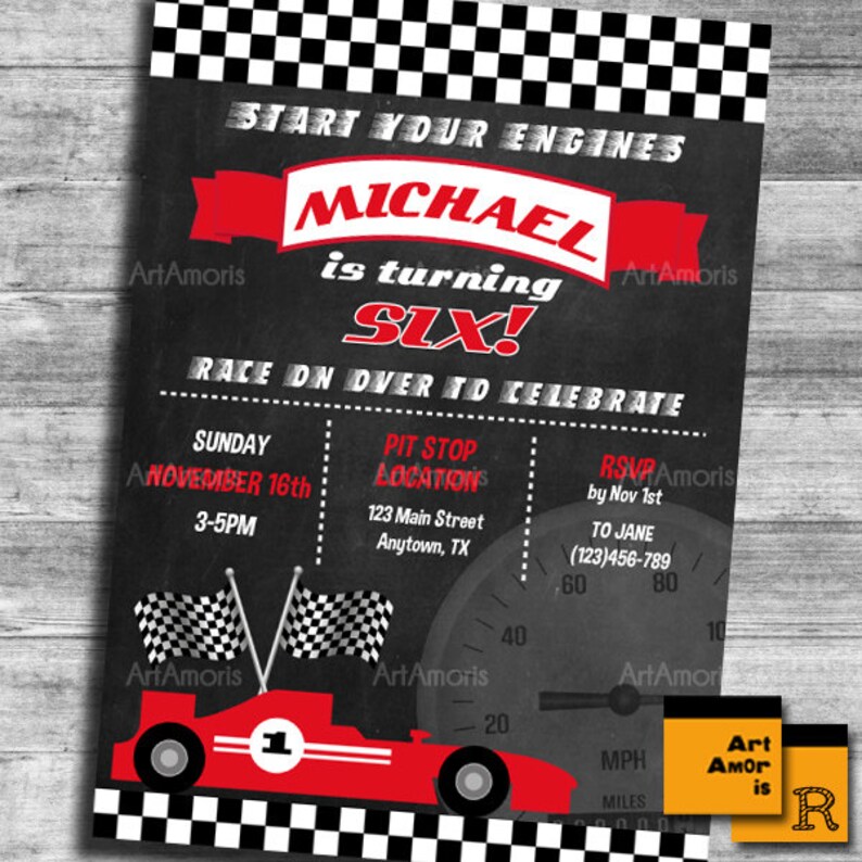 Race Car Birthday Invitation Boy Racing Car Birthday Party Etsy