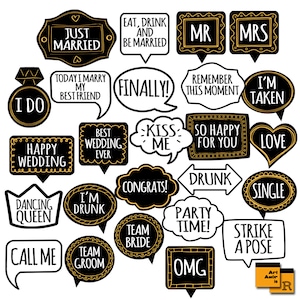 Wedding Photo Booth Props, Wedding Party Printables, Bride Groom Props ...
