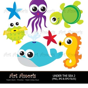 Under The Sea, fish, under water, starfish, octopus, sea turtle, ocean, Clipart, Digital Clip Art, Vector, jpg, png TFP-14