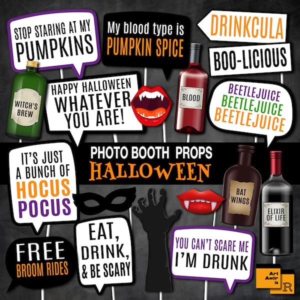 Funny Halloween Photo Booth Props, Adult Halloween Party Printables, Instant Download RPP62