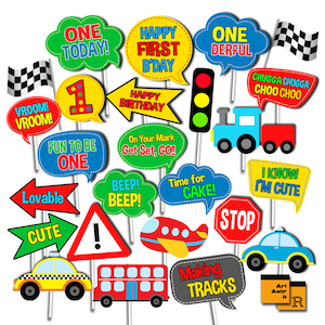1st Birthday Transportation Photo Booth Props, First Birthday Party Decor, Transportation Party Photobooth Props, Cars TR Party RPP56