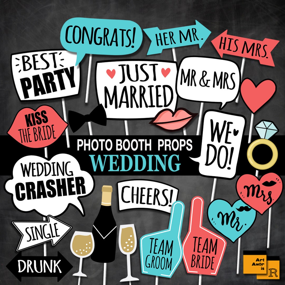 Wedding Photo Booth Props, Wedding Party Printables, Bride Groom Props ...