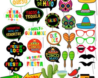 Printable Mexican Fiesta Photo Booth Props Cinco De Mayo - Etsy