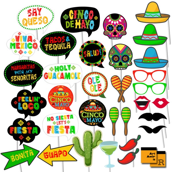 Cinco De Mayo Photo Booth Props, Printable Mexican Fiesta Photo Booth Props, Mexico Photobooth, Fiesta Theme, Instant Download RPP49