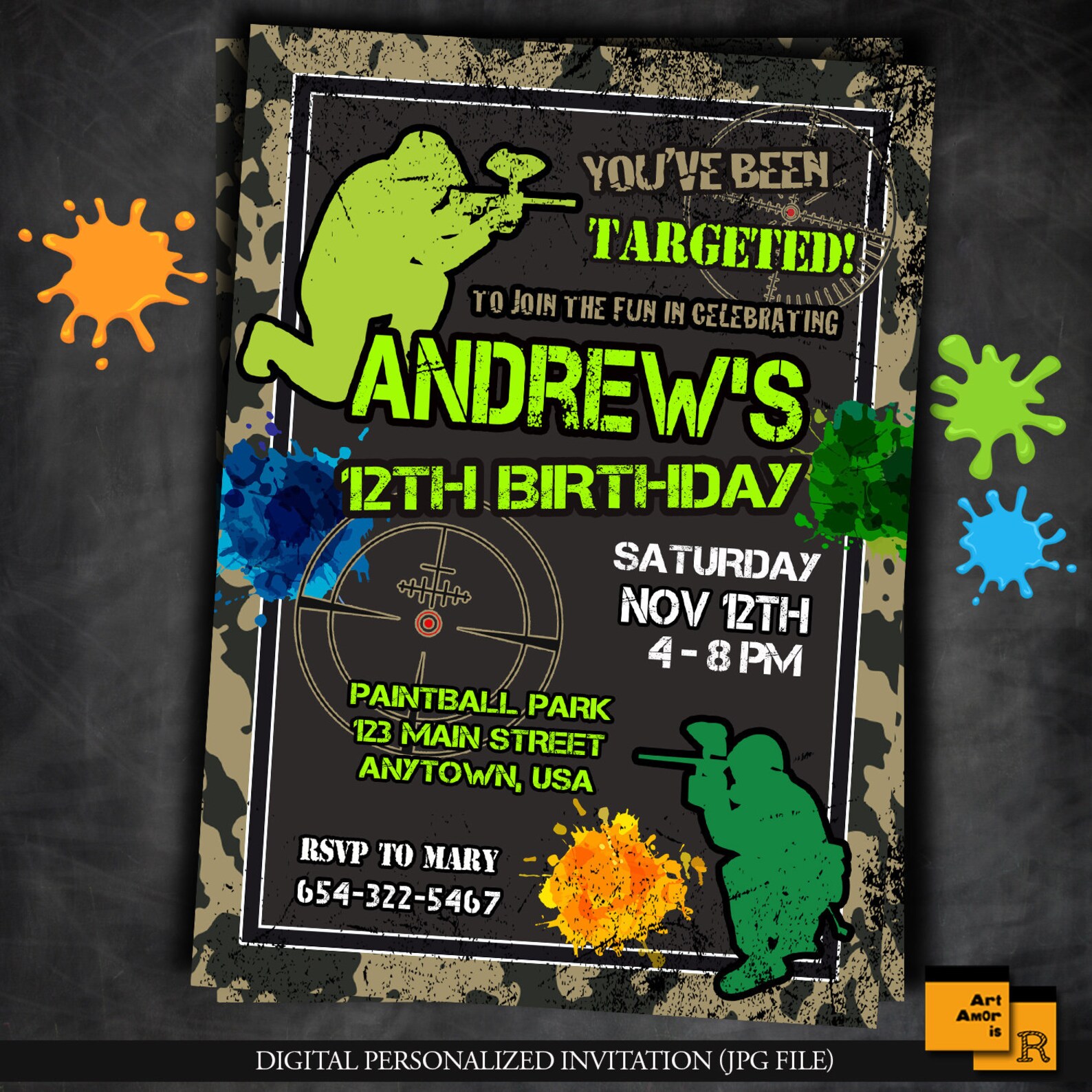 Paintball Invitation Paintball Boys Birthday Invitation Etsy