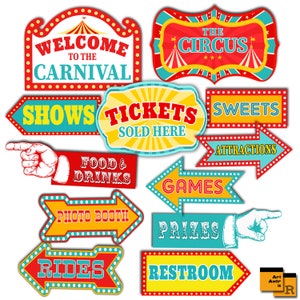 Zirkus Karneval Schilder, Vintage Zirkus Party Schilder, Zirkus Geburtstagsparty Printables, Zirkus Schilder A3 Größe PDF, Sofort Download RPS3
