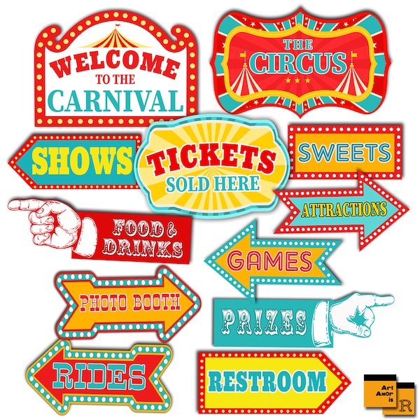 Circus Carnival Signs, Vintage Circus Party Signs, Circus Birthday Party Printables, Circus Signs A3 Size PDF Files, Instant Download RPS3