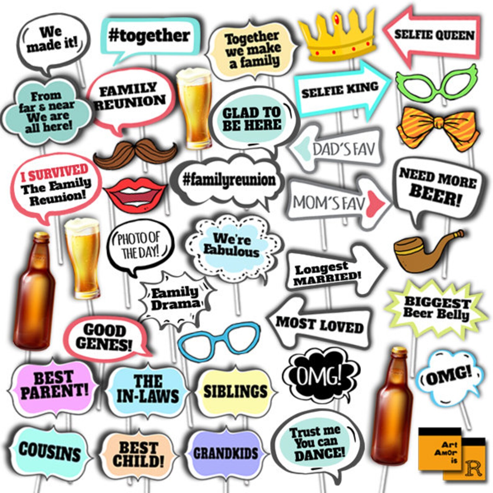 Family Reunion Photo Booth Props Family Party Props Reunion Etsy