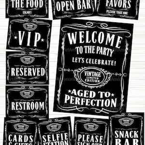 Adult Party Signs, Aged to Perfection Party Signs, Welcome Signs, Birthday Party Printables Instant Download RPS15