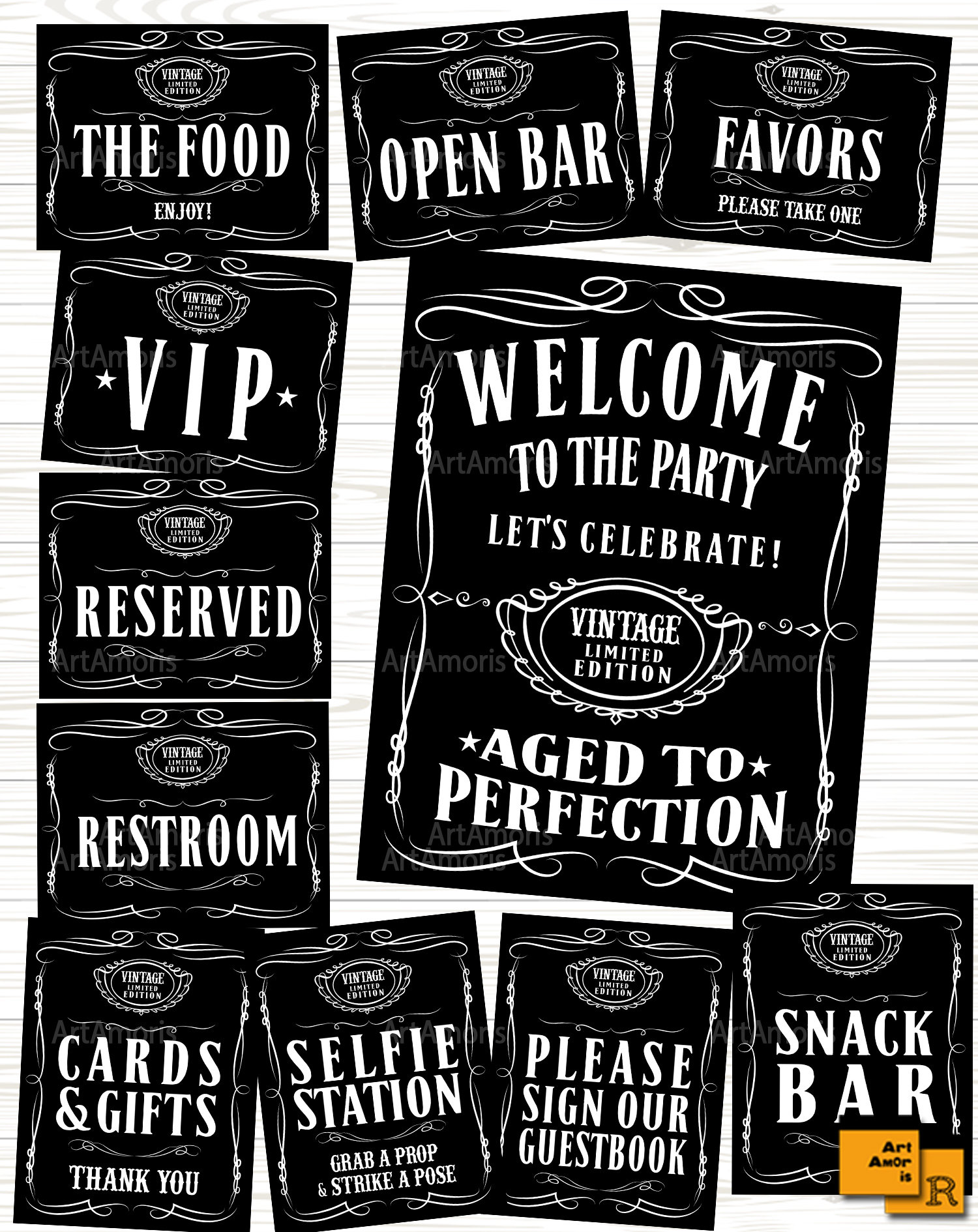 Adult Party Signs, Aged to Perfection Party Signs, Welcome Signs, Birthday Party Printables Instant Download RPS15