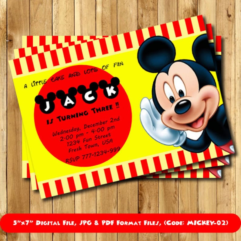 Mickey Mouse Invitation Mickey Mouse Birthday Mickey Mouse Etsy
